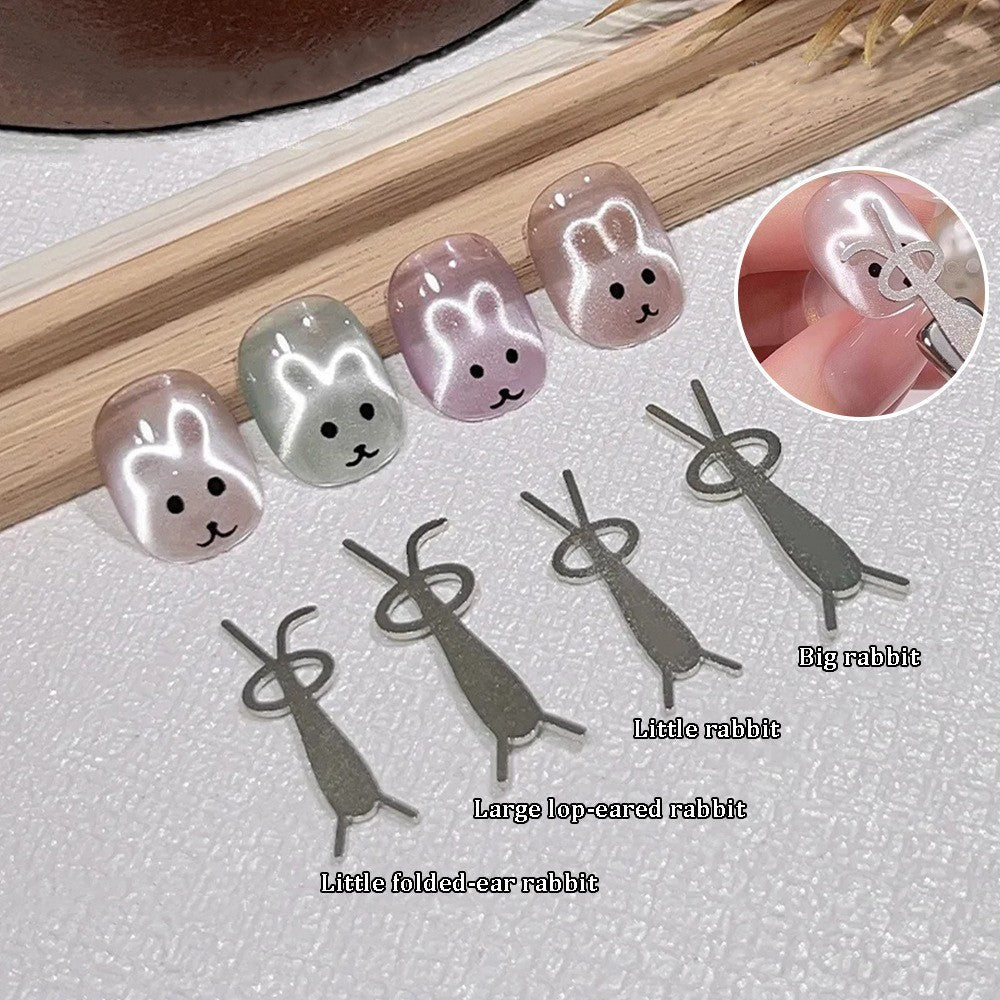 4pcs Cat Eye Nail Art Sticks - Heart & Rabbit & Bear Shaped Magnetic