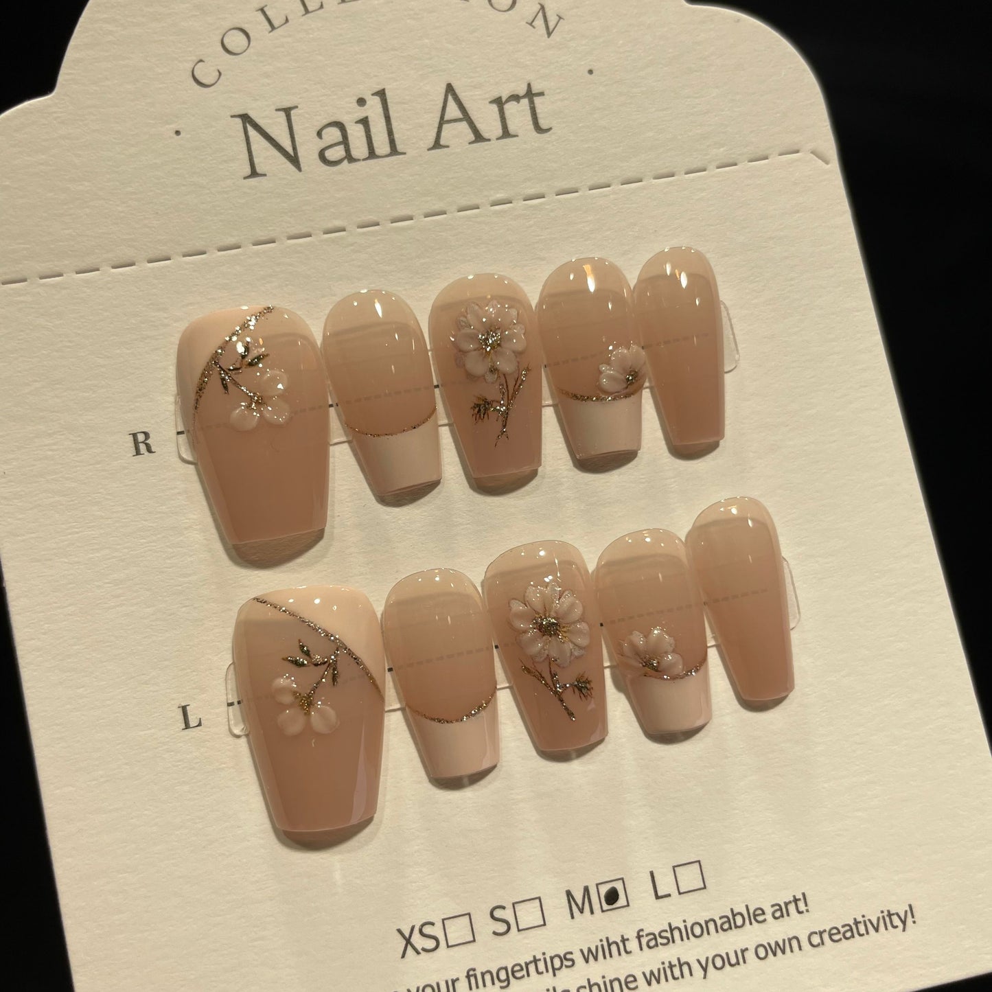 Handmade Press On Nails Medium Coffin Sakura French