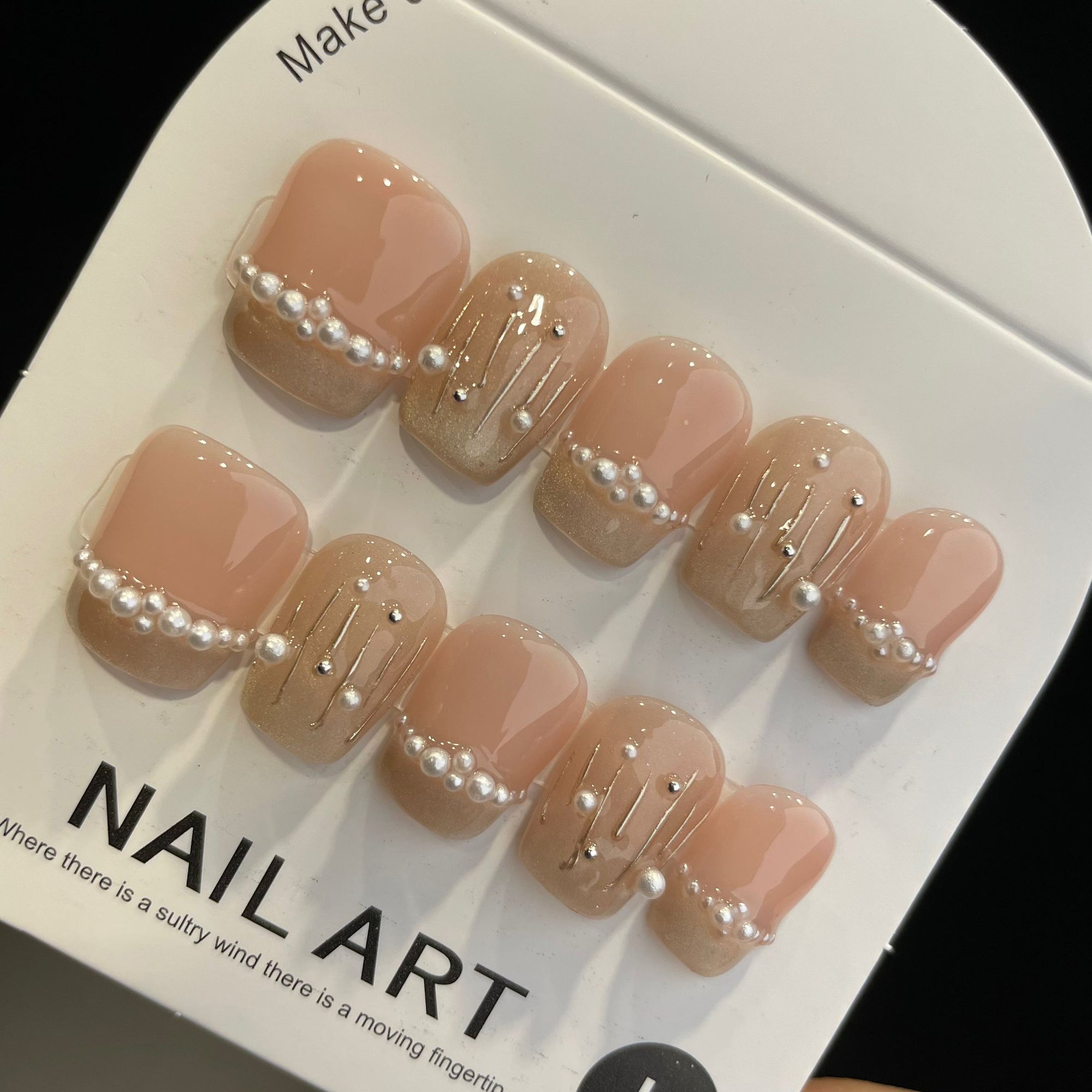 Handmade Press On Nails Short Coffin Small pearl French