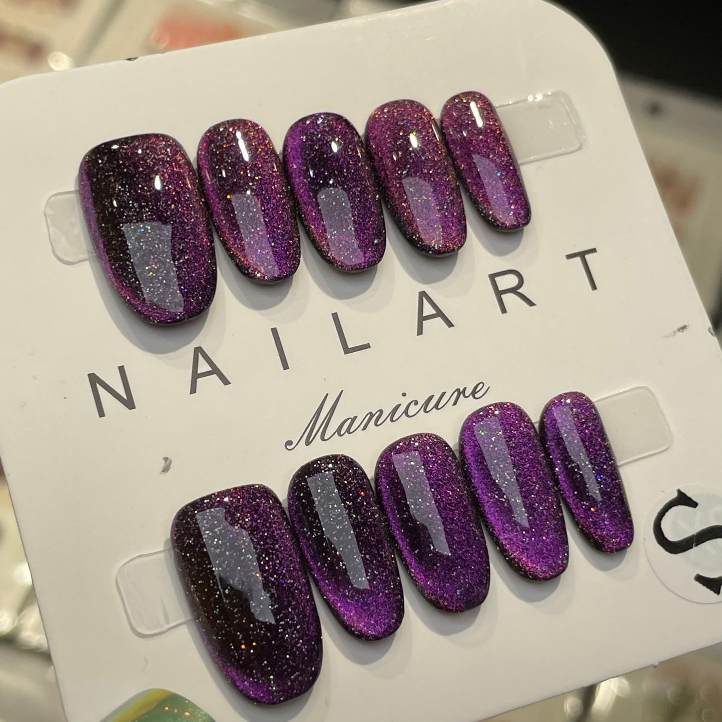 Handmade Press On Nails Short Oval Black purple