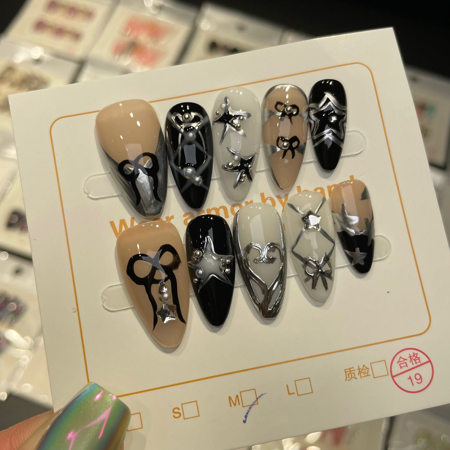 Handmade Press On Nails Medium Almond Cool bow