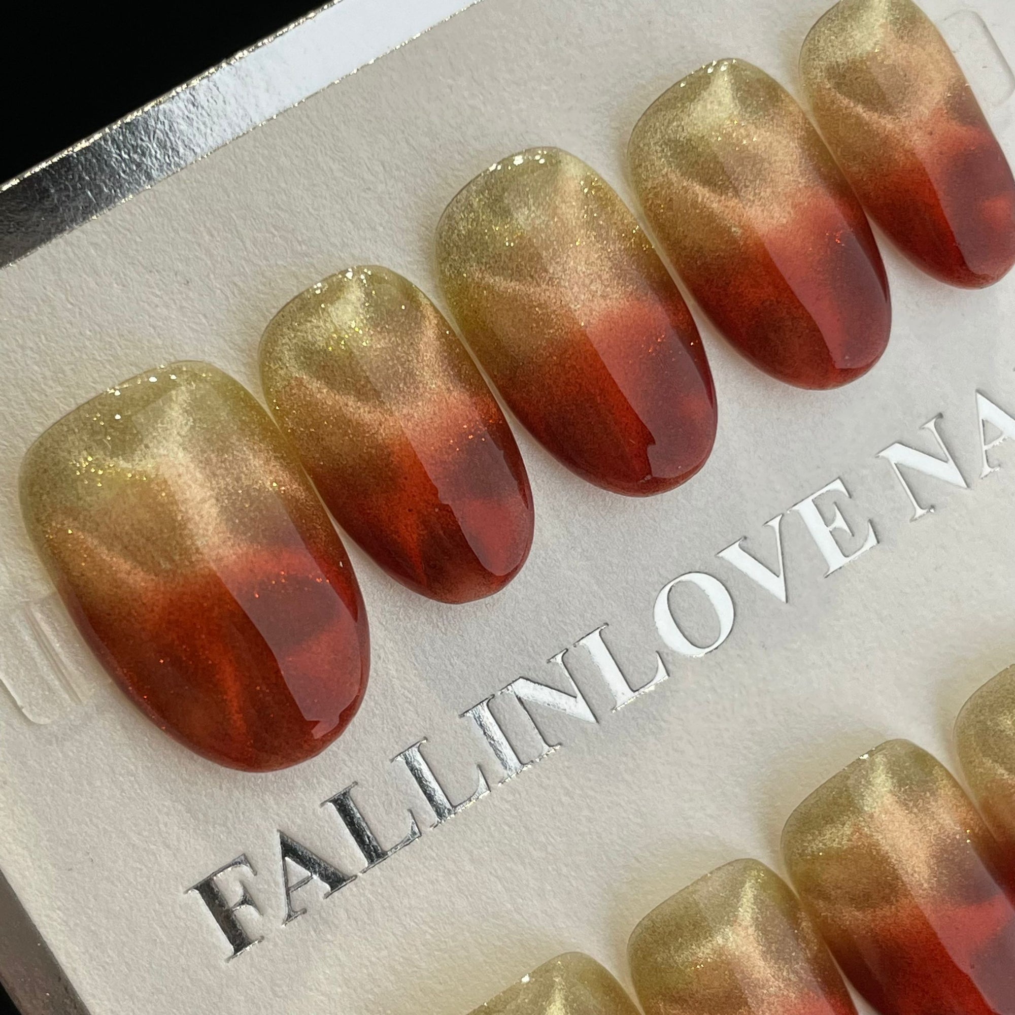 Handmade Press On Nails Short Oval Tiger print cat eyes-YiH
