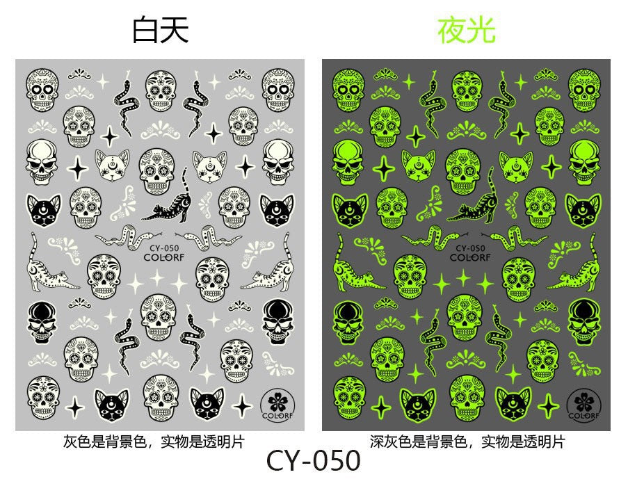 9pcs  Glow-in-the-Dark Halloween Nail Stickers