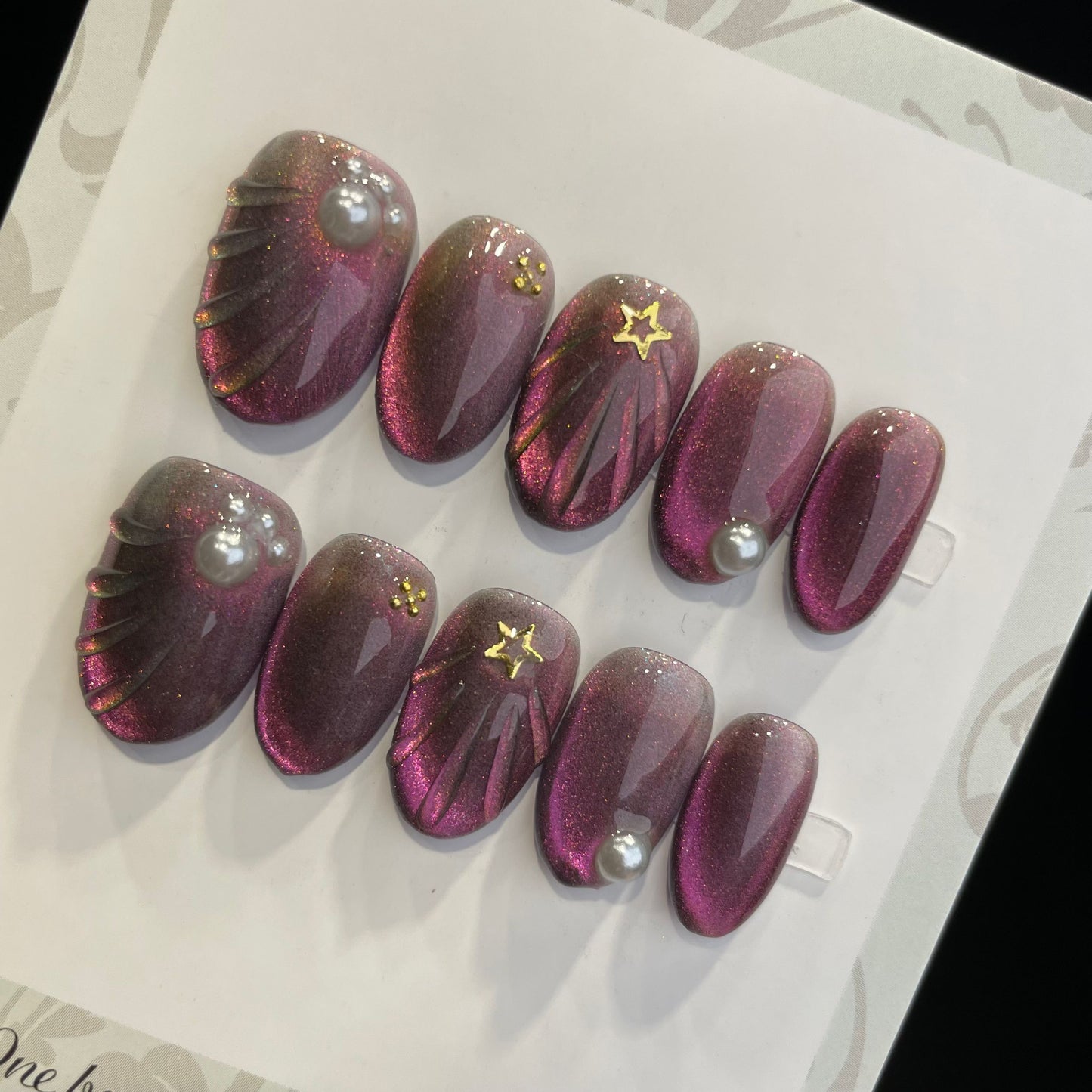 Handmade Press On Nails Short Oval Purple shell