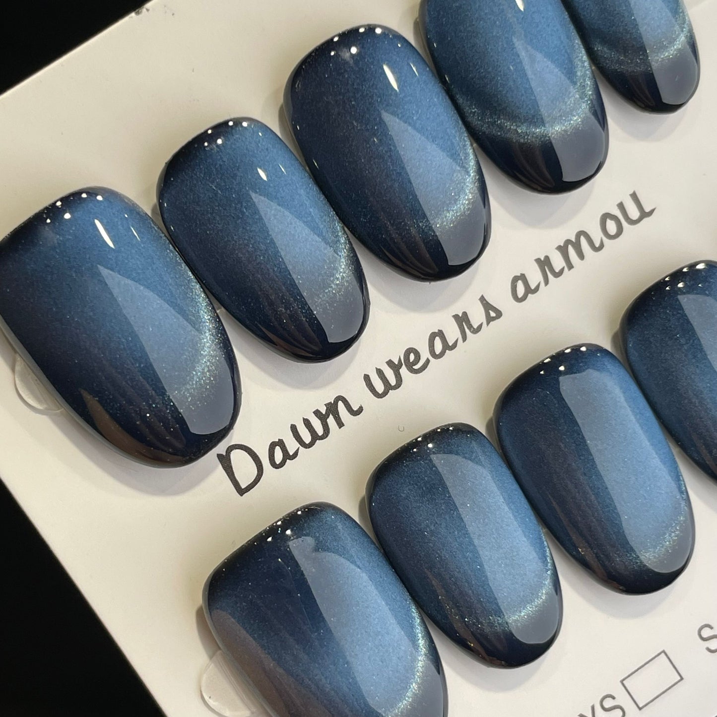 Handmade Press On Nails Short Oval Blue cat's eye-XiXX