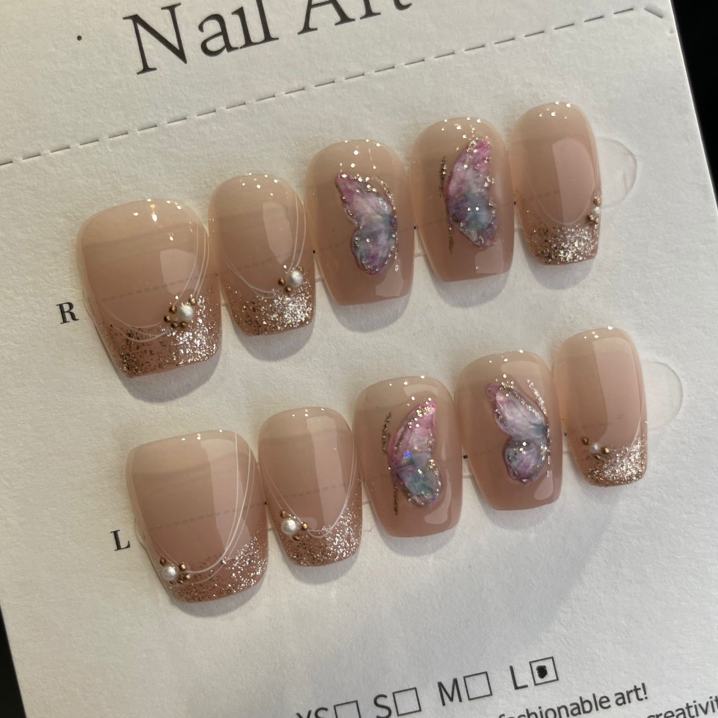 Handmade Press On Nails Short Coffin Butterfly line