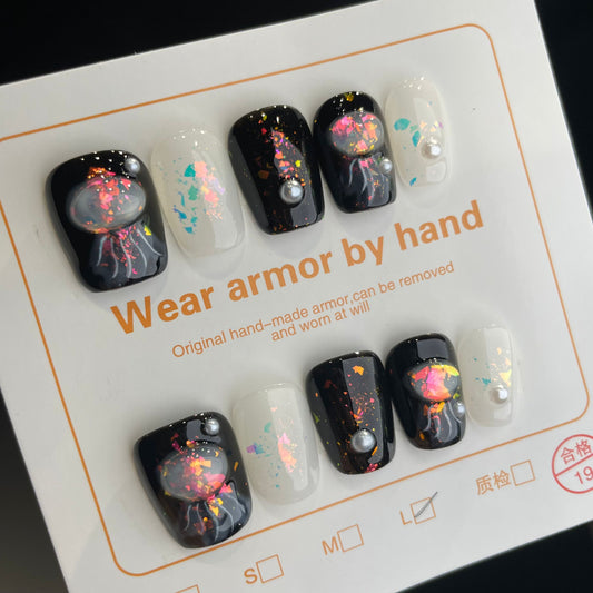 Handmade Press On Nails Short Square Luminous jellyfish