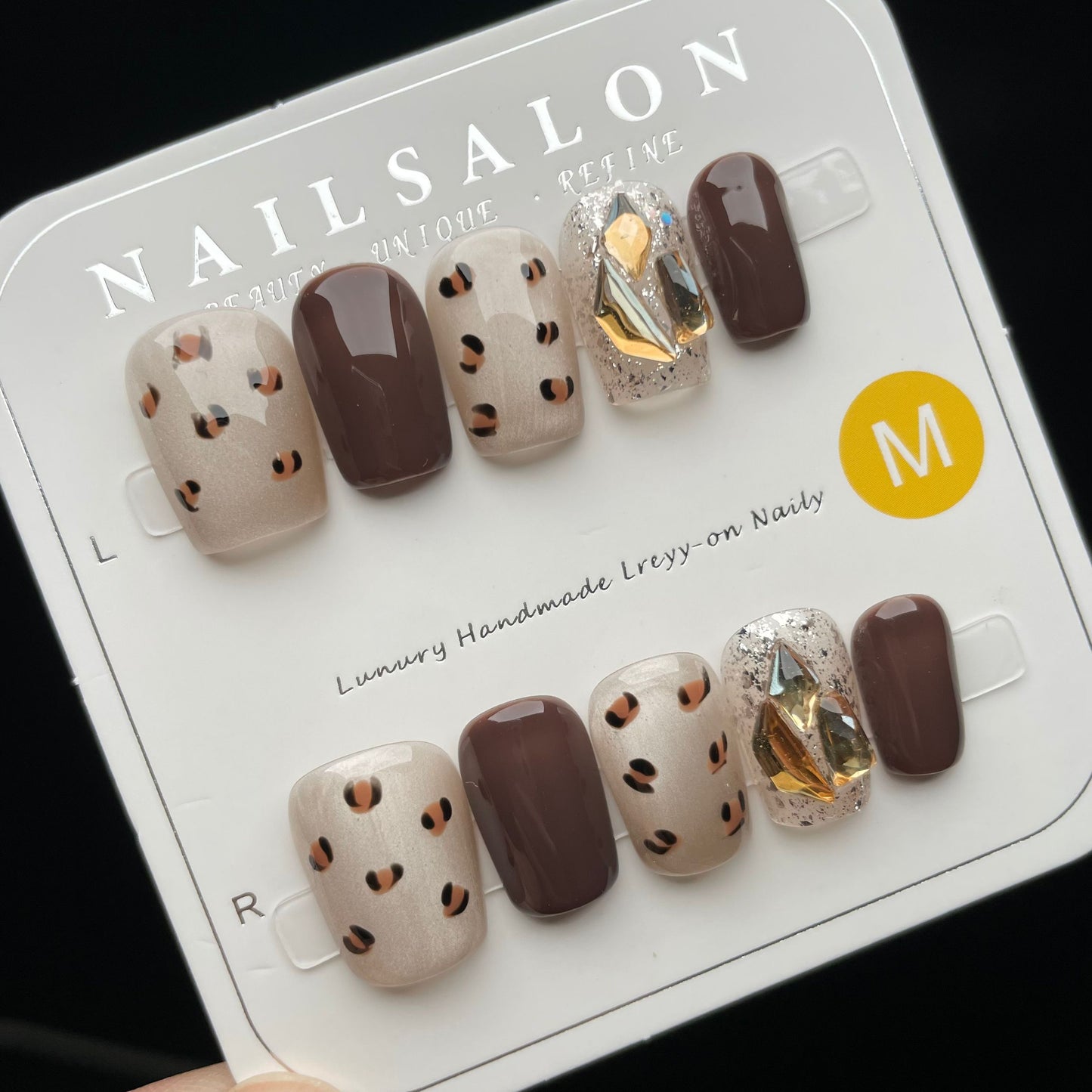 Handmade Press On Nails Short Square Miss Leopard Print