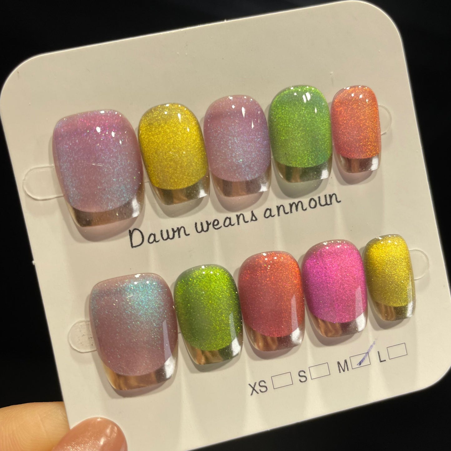 Handmade Press On Nails Short Coffin Colored candy French-XiXX