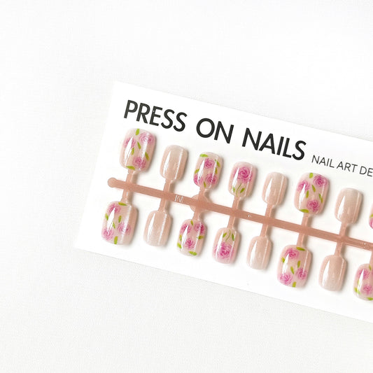 With design cat eye flower press on nails long strip 30pcs JL-MG-04（短圆）