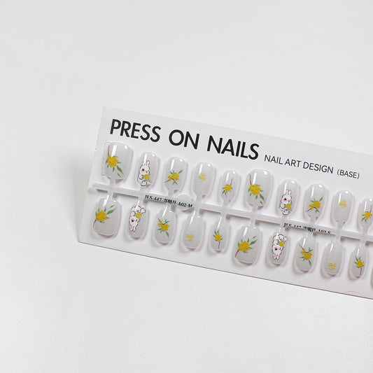 With design bunny press on nails long strip 30pcs JLS-447-寄明月-A02（超短梯)