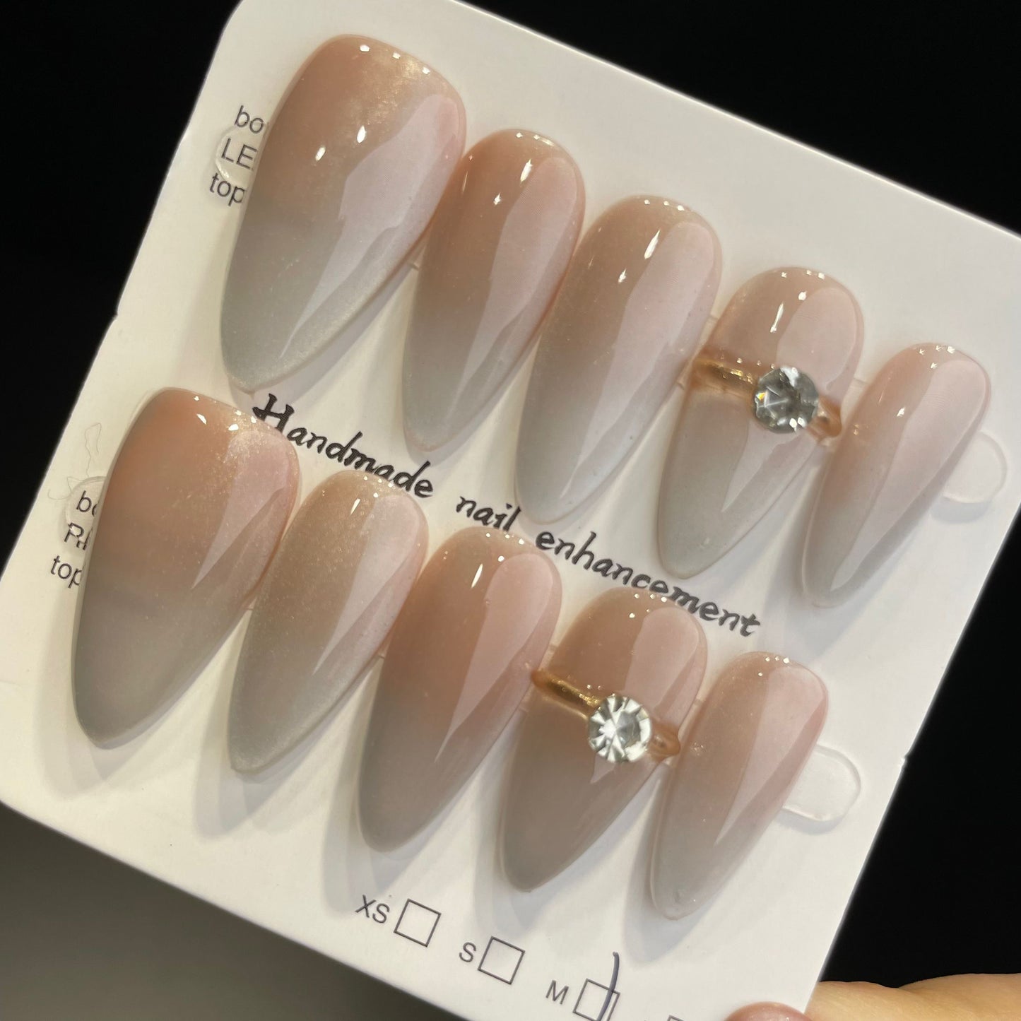 Handmade Press On Nails Long Almond Elegant nude white