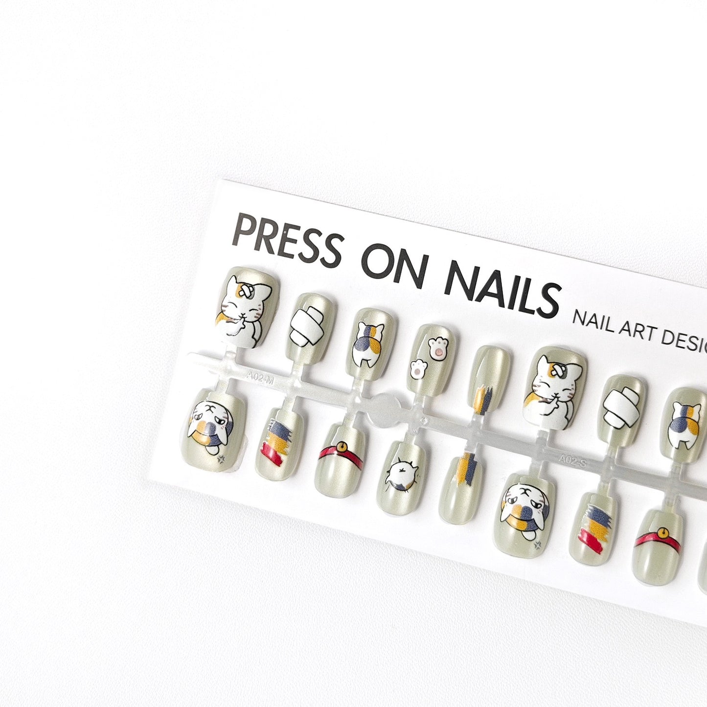 With design cat teacher press on nails long strip 30pcs L-猫咪老师-03（超短梯)