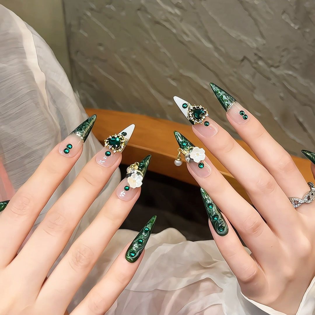 Y-H hand made press on nails Emerald 1229