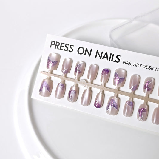 With design cat eye purple mermaid tail  press on nails long strip 30pcs JL-梦幻鱼尾紫-03