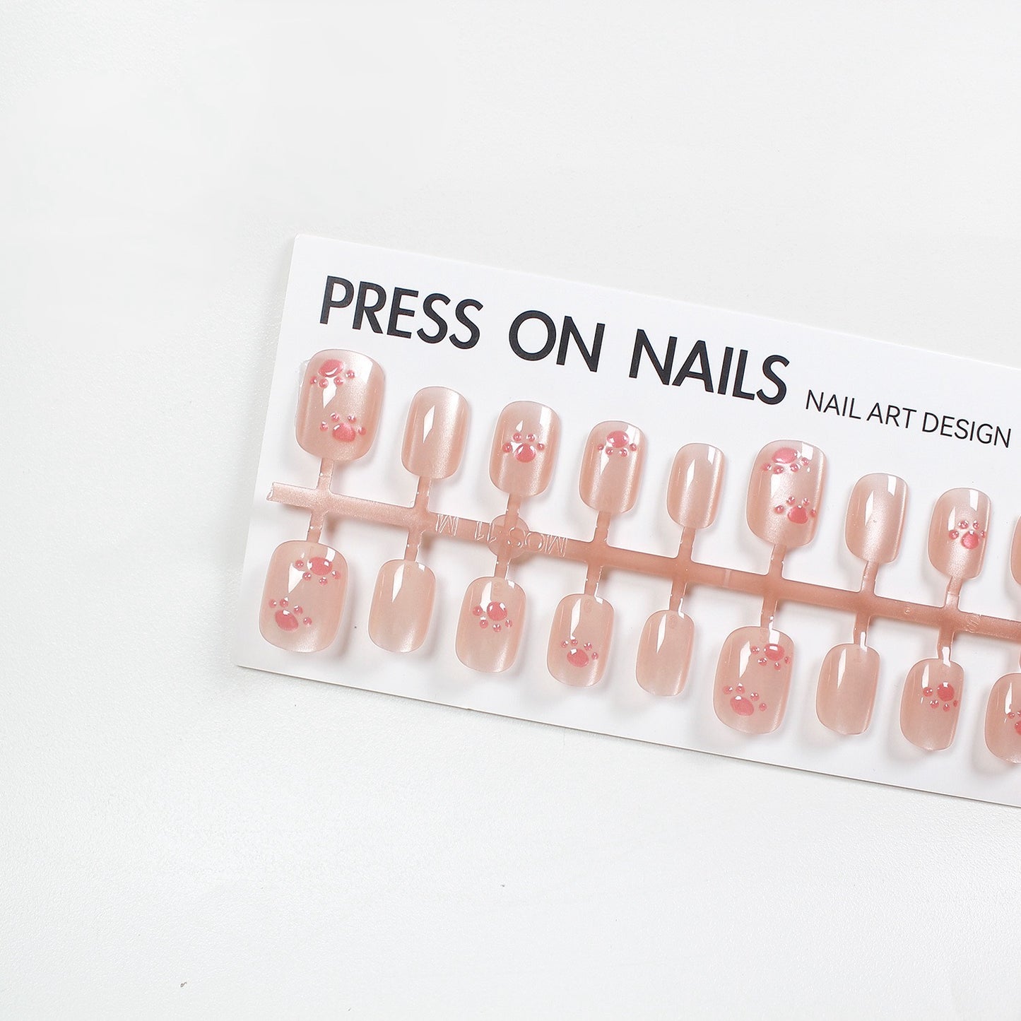 With design cat eye 3D cat paw press on nails long strip 30pcs JL-立体猫爪-04（短圆）