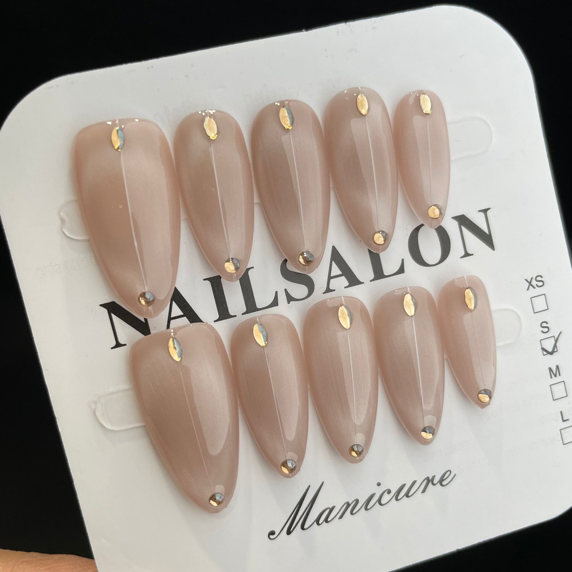 Handmade Press On Nails Long Almond Cat eye minimalist stripes-YiH