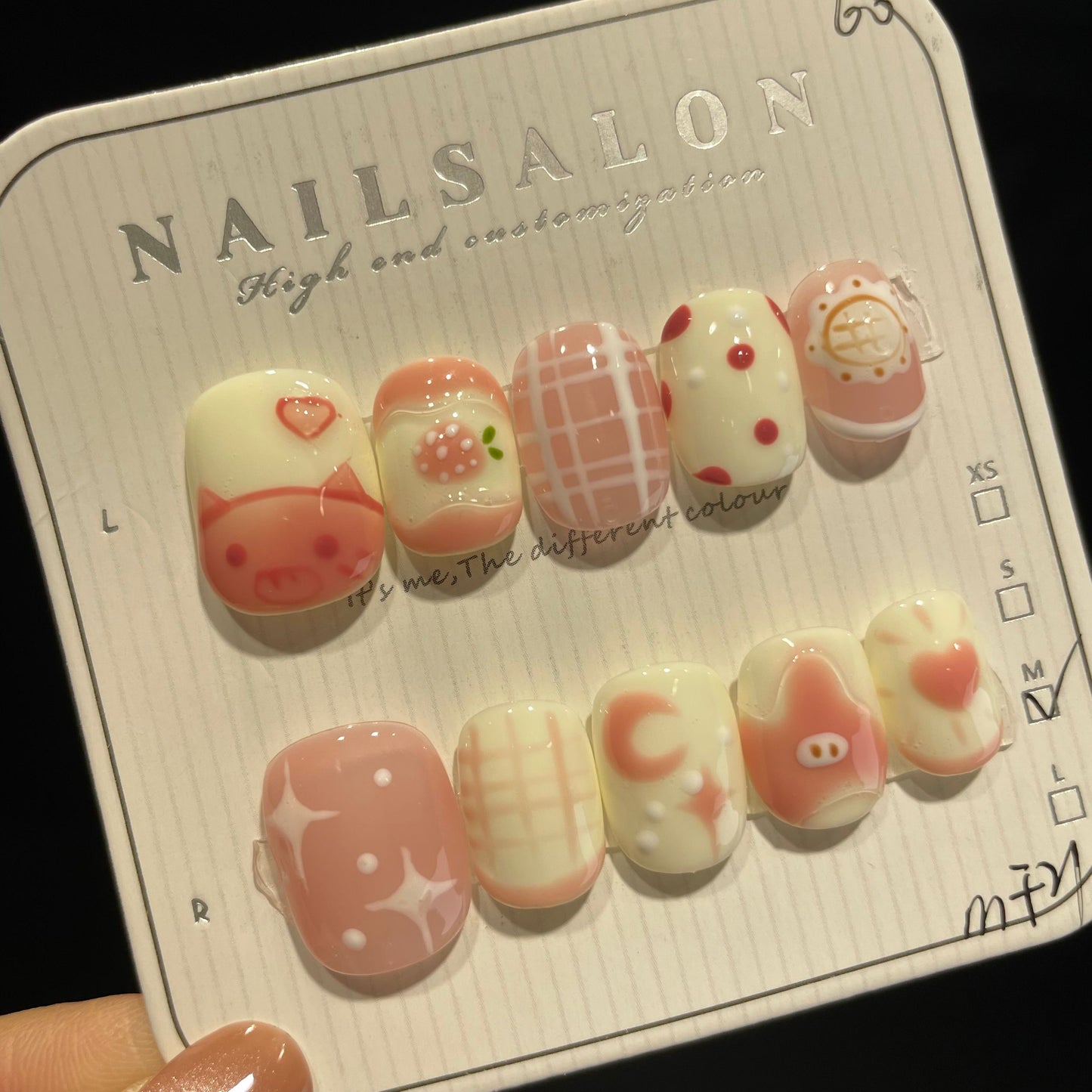 Handmade Press On Nails Short Square Cute pig