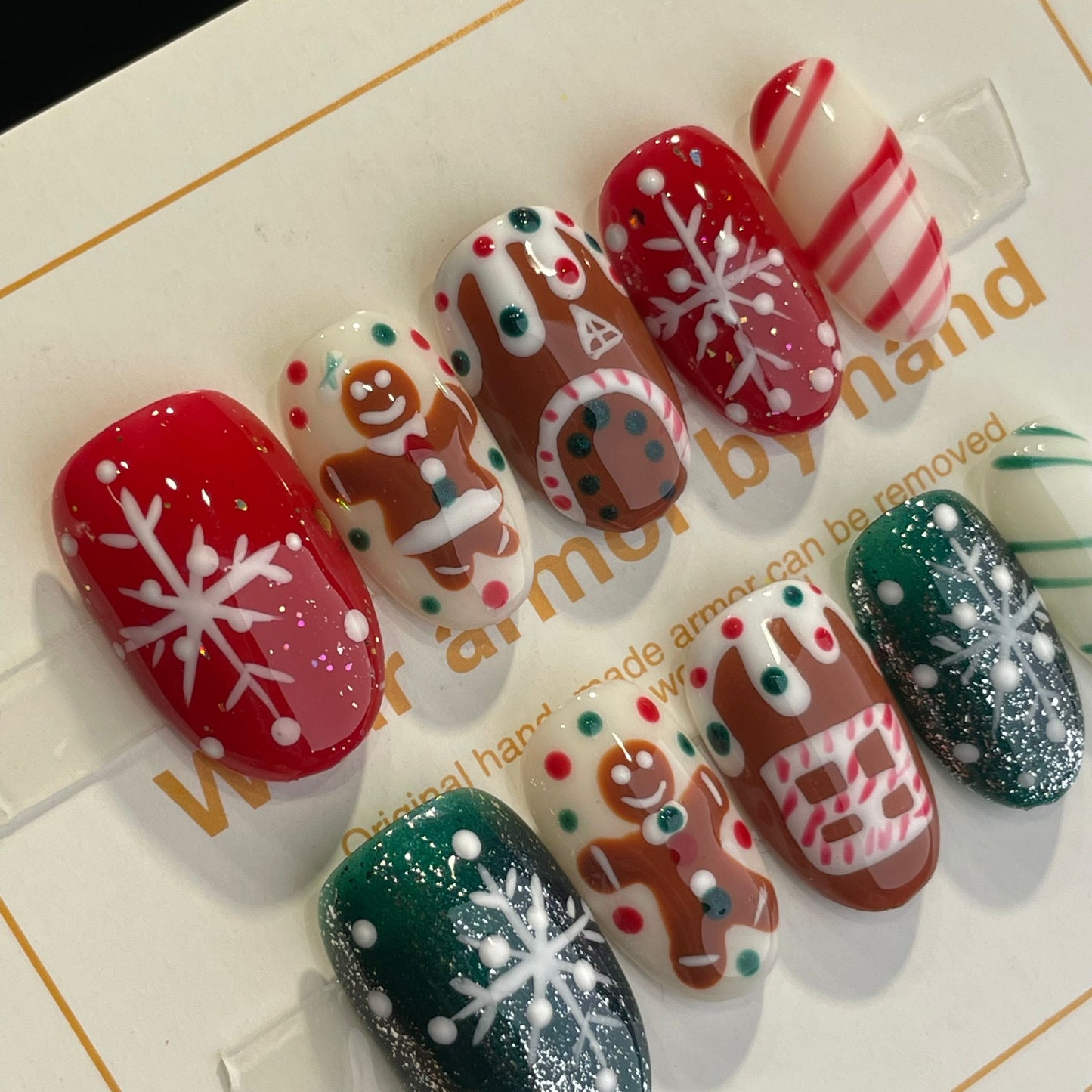 Handmade Press On Nails Short Oval Merry Christmas