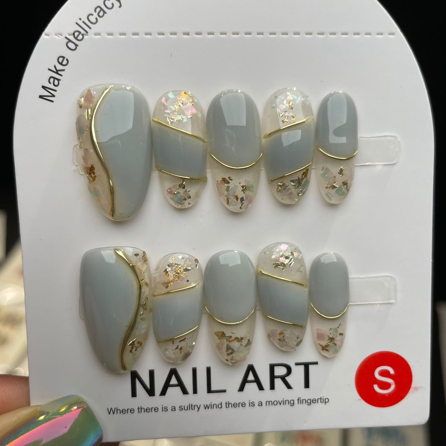 Handmade Press On Nails Short Oval Fenglin Evening