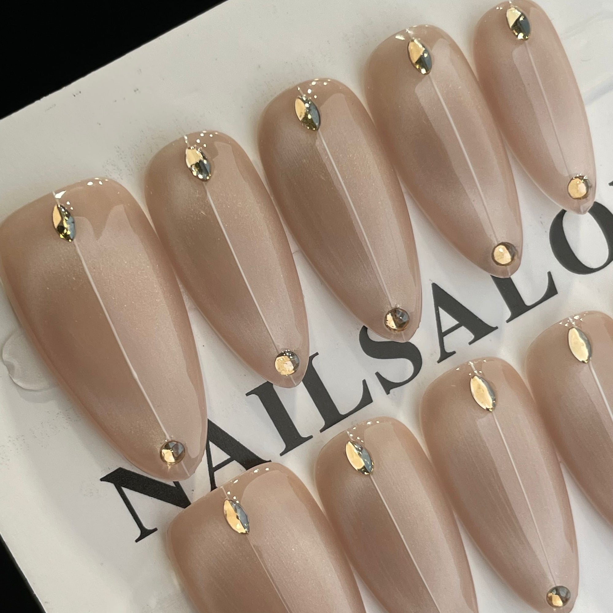 Handmade Press On Nails Long Almond Cat eye minimalist stripes-YiH