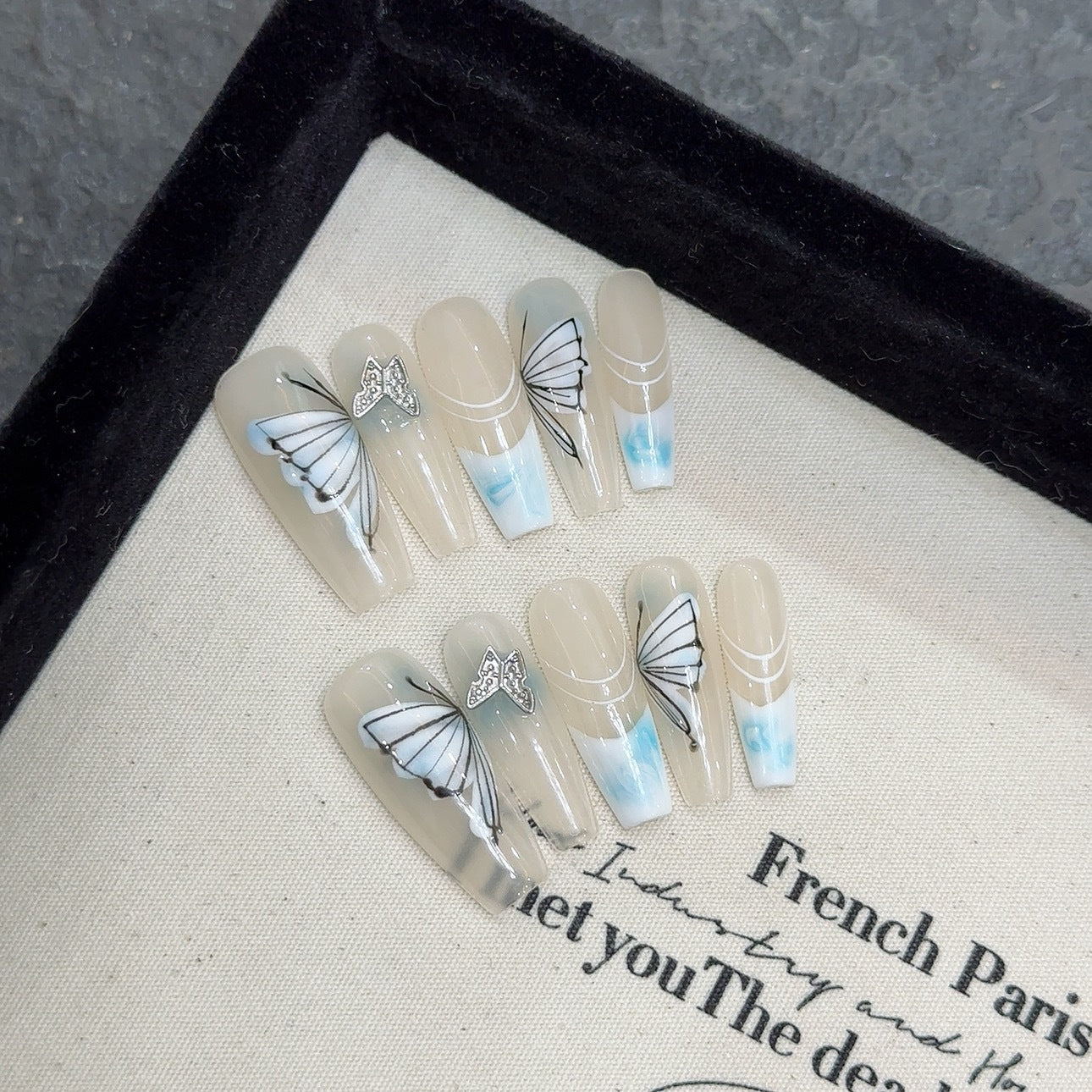 Y-H hand made press on nails Watercolor Butterfly 1969
