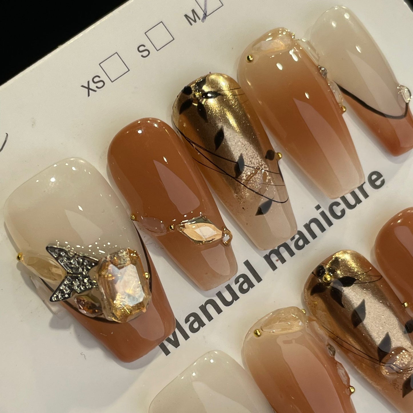 Handmade Press On Nails Medium Coffin Autumn leaf butterfly