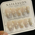 Handmade Press On Nails Medium Coffin Silver flower-YiH