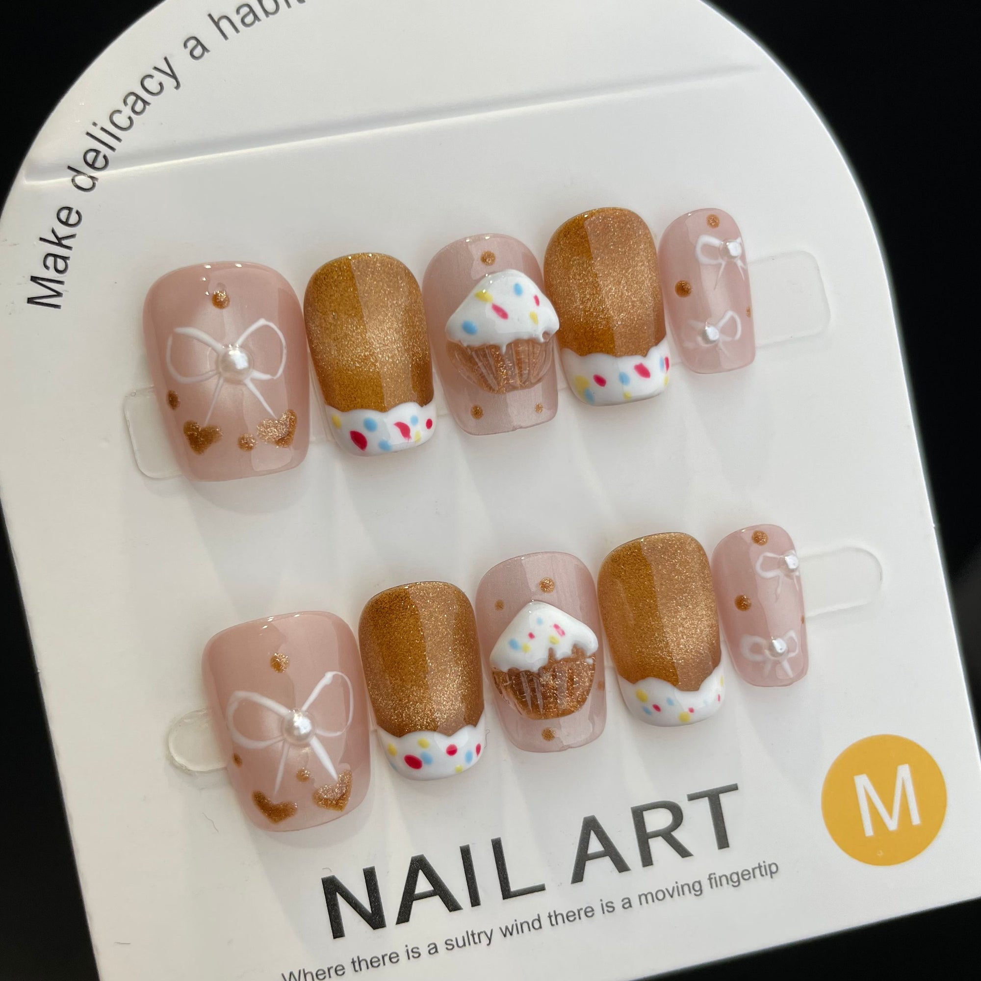 Handmade Press On Nails Short Coffin Cat's eye chestnut cake-YiH