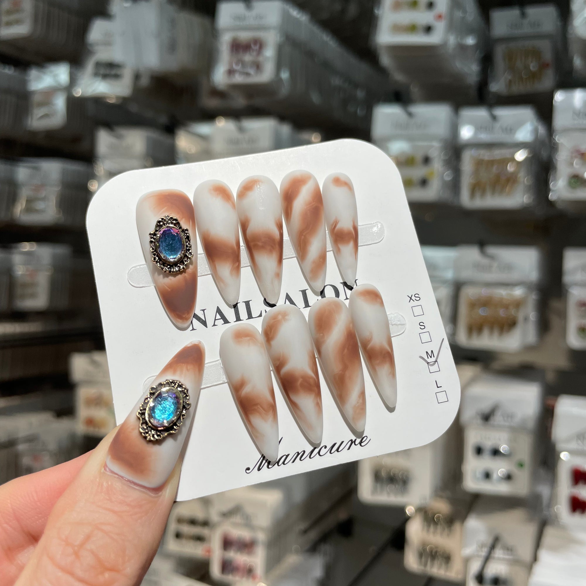 Y-H  hand made press on nails Desert Blue Diamond  010