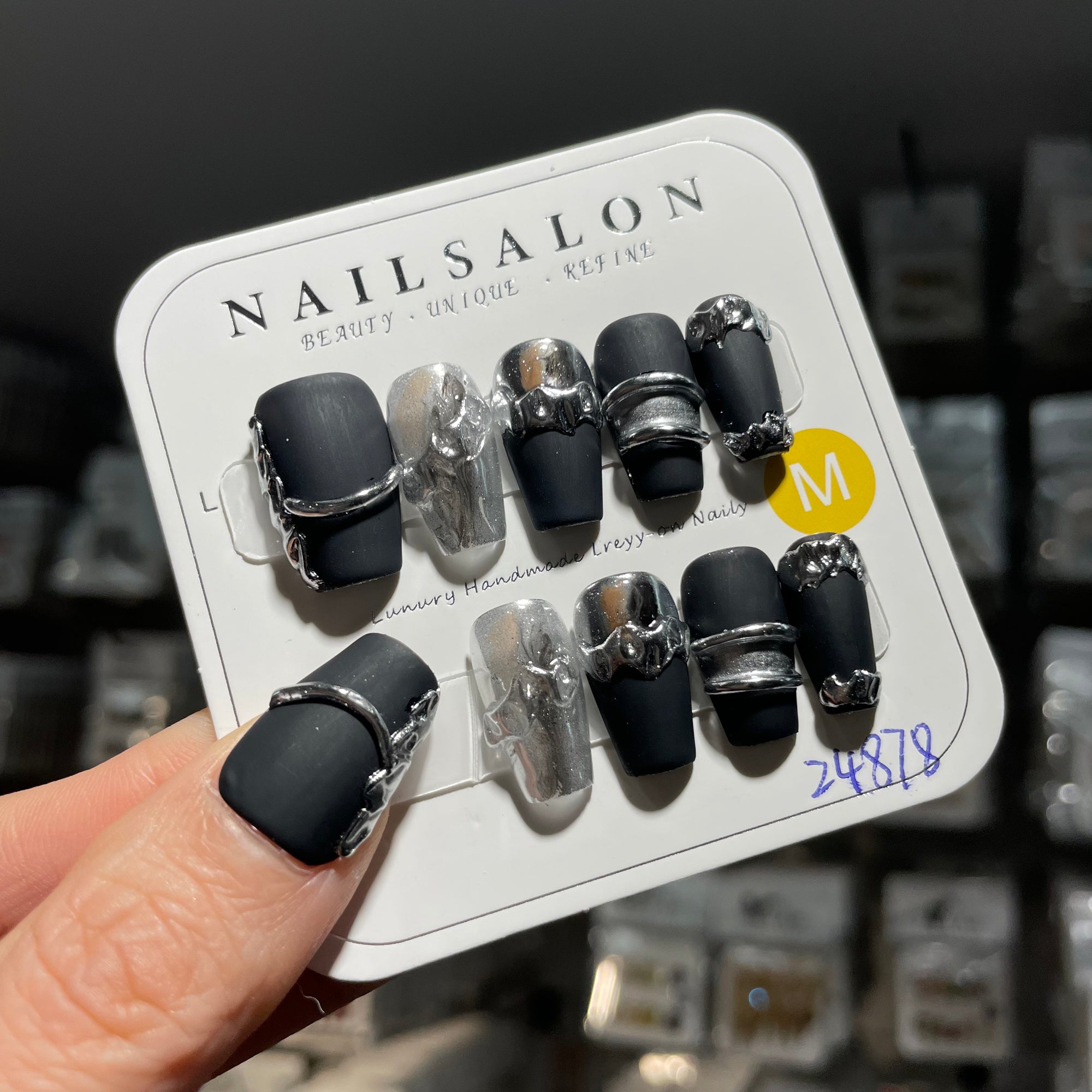 Y-H hand made press on nails Fashion Black 021