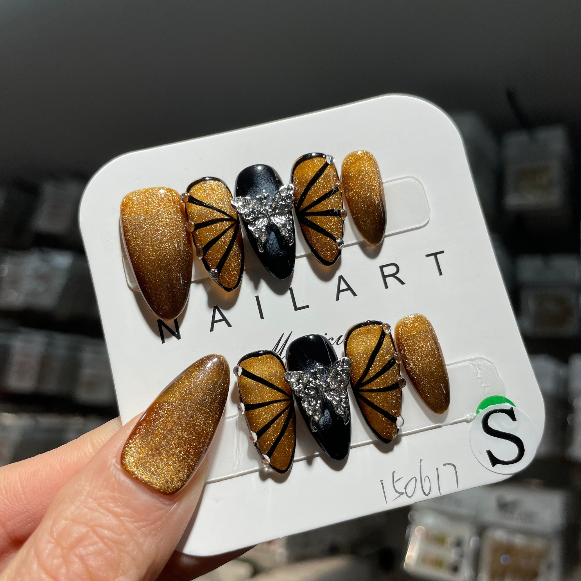 Y-H  hande made press on nails Diamond Butterfly 022