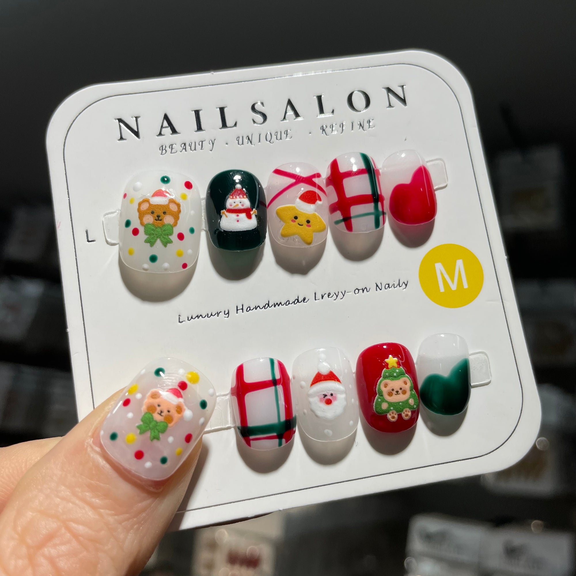 Y-H hande made press on nails Cartoon Christmas 023