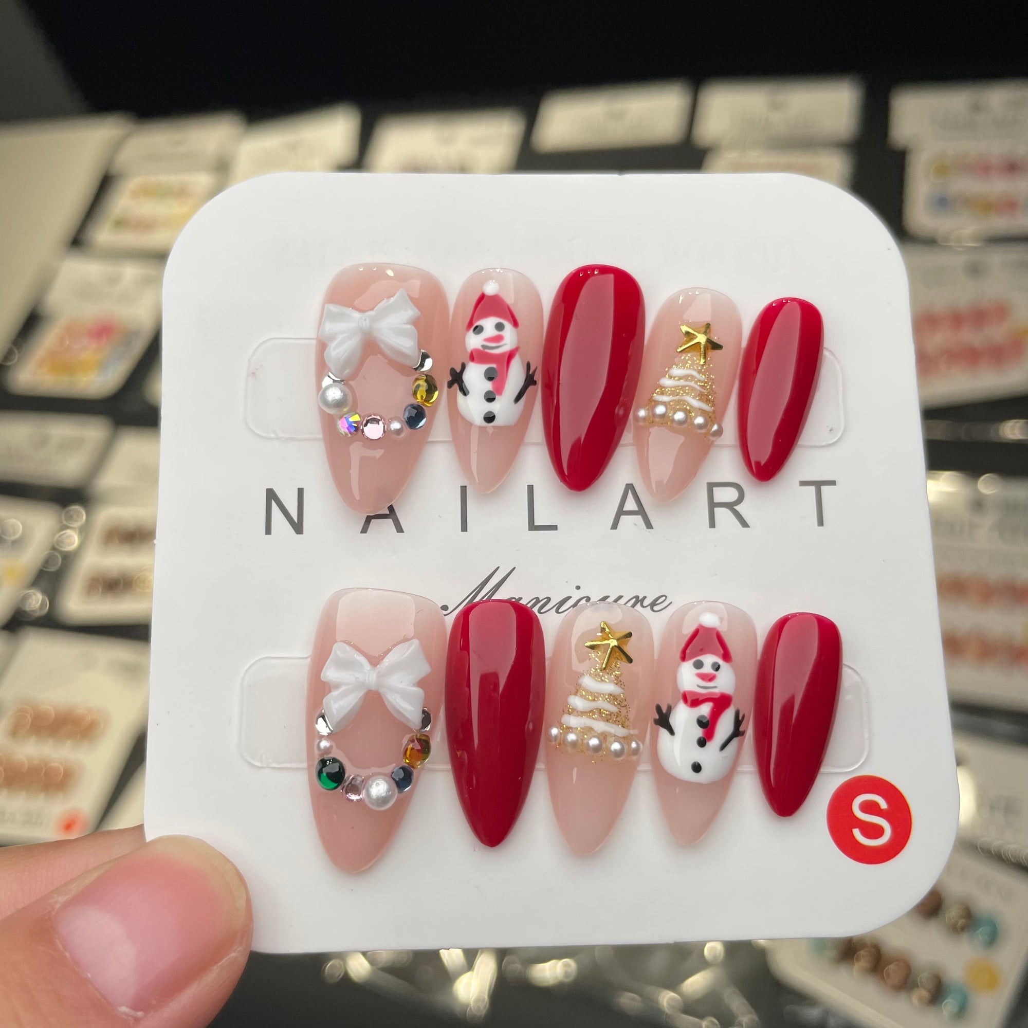 Y-H hande made press on nails Cute Snowman 026
