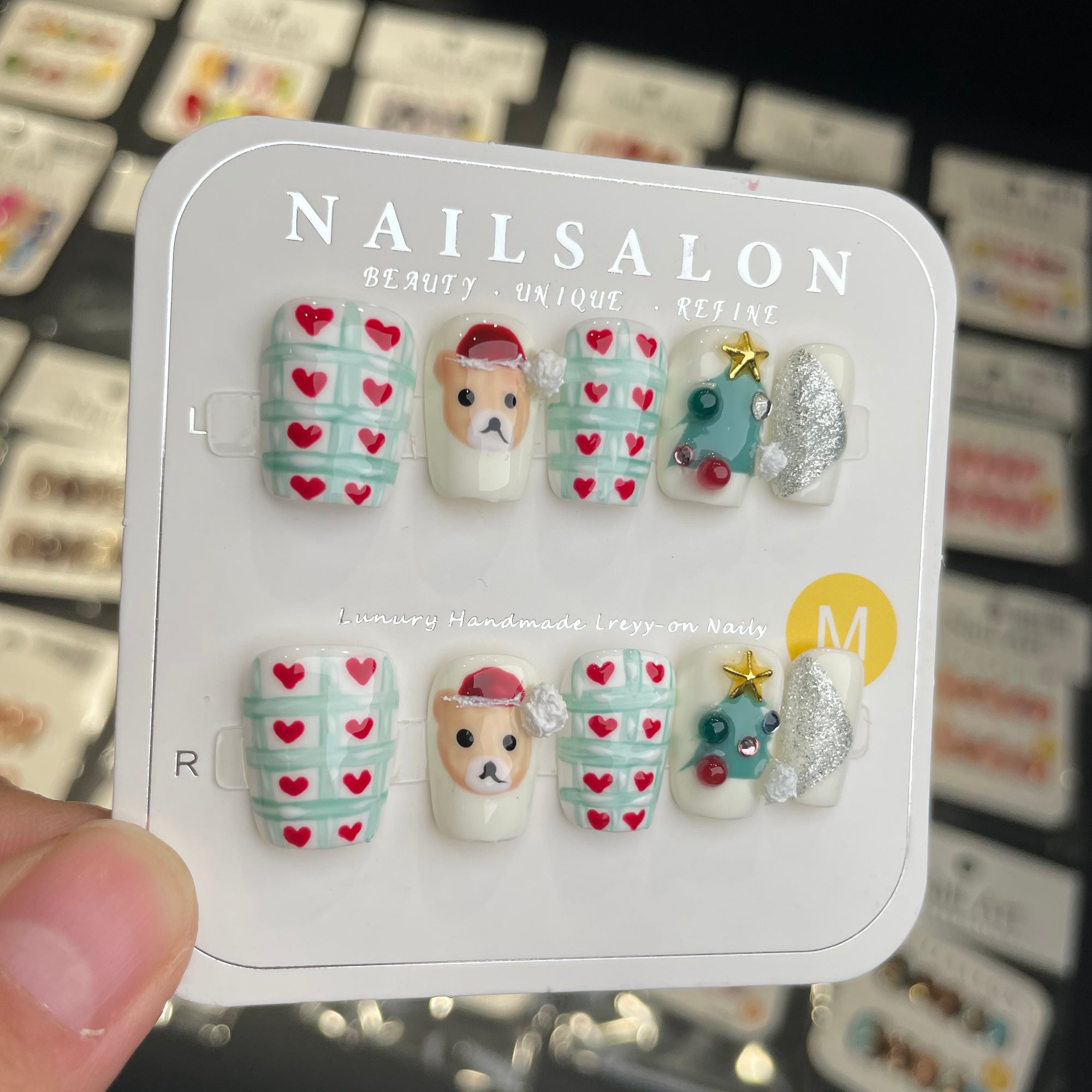 Y-H hand made press on nails  Love hearts and kittens 033