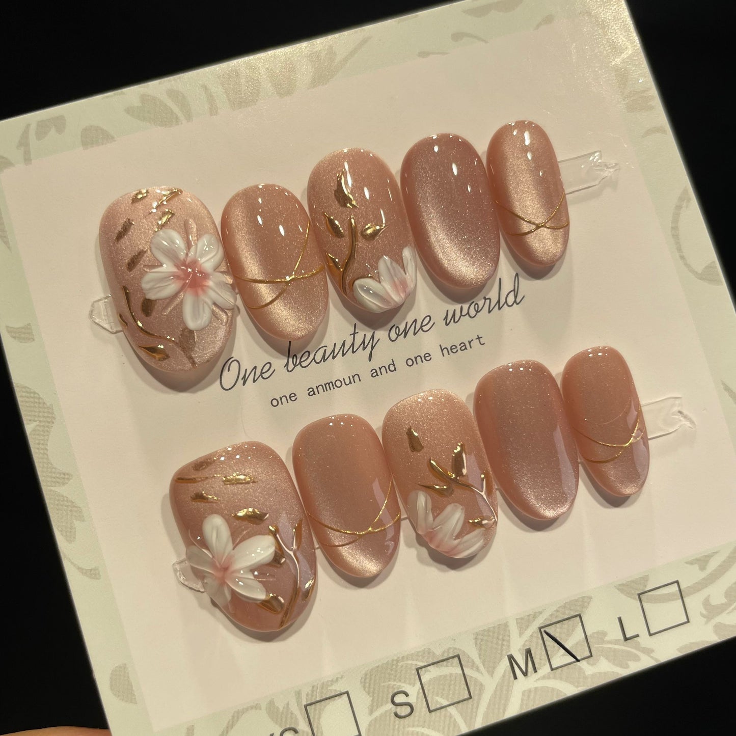 Handmade Press On Nails Short Oval Pink Cat Eyes