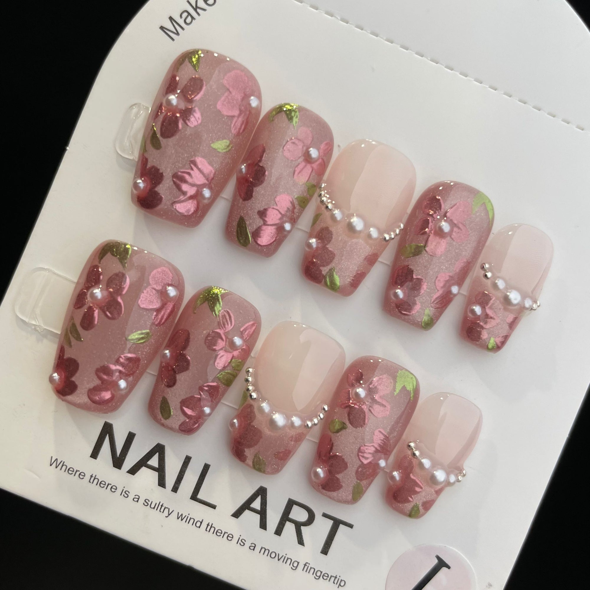 Handmade Press On Nails Long Coffin Blossoms-YiH
