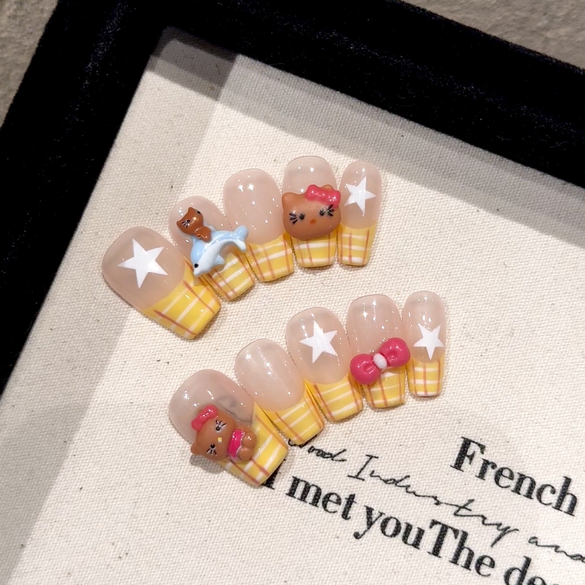 Y-H hand made press on nails French Check 2253
