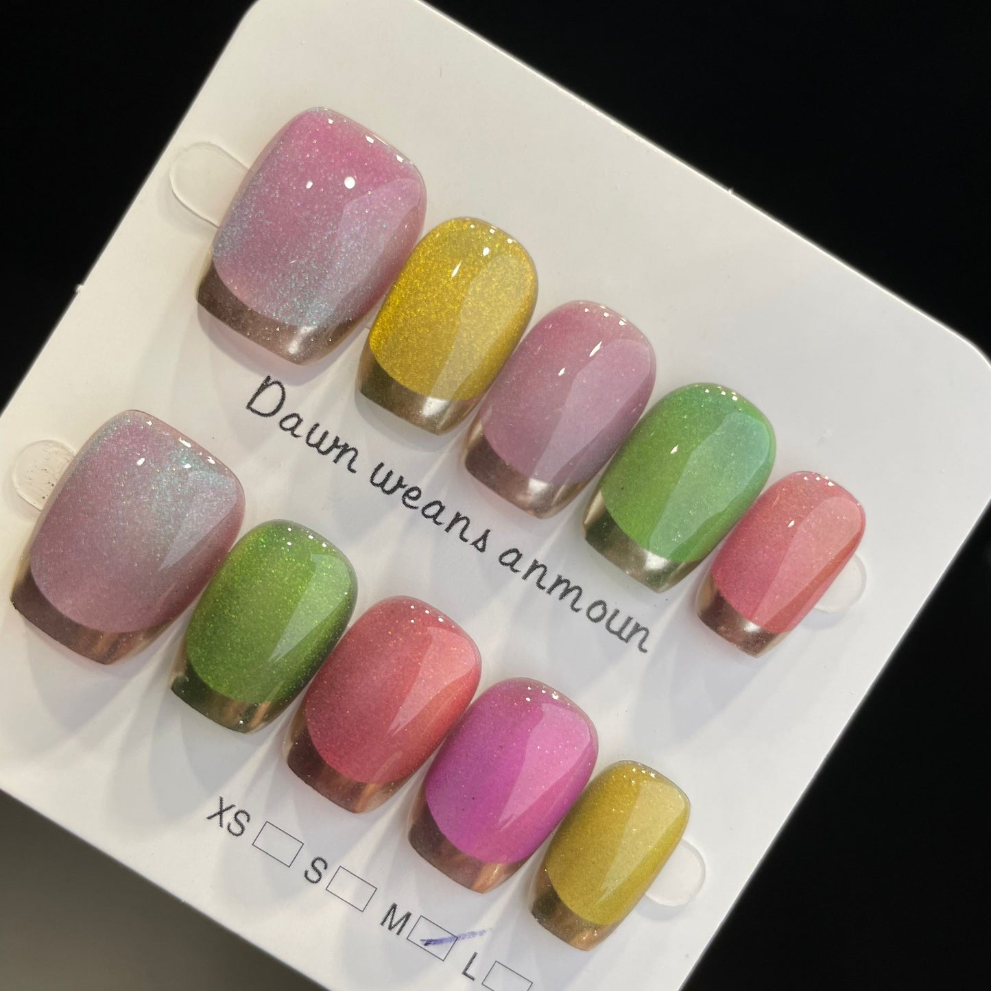 Handmade Press On Nails Short Coffin Colored candy French-XiXX