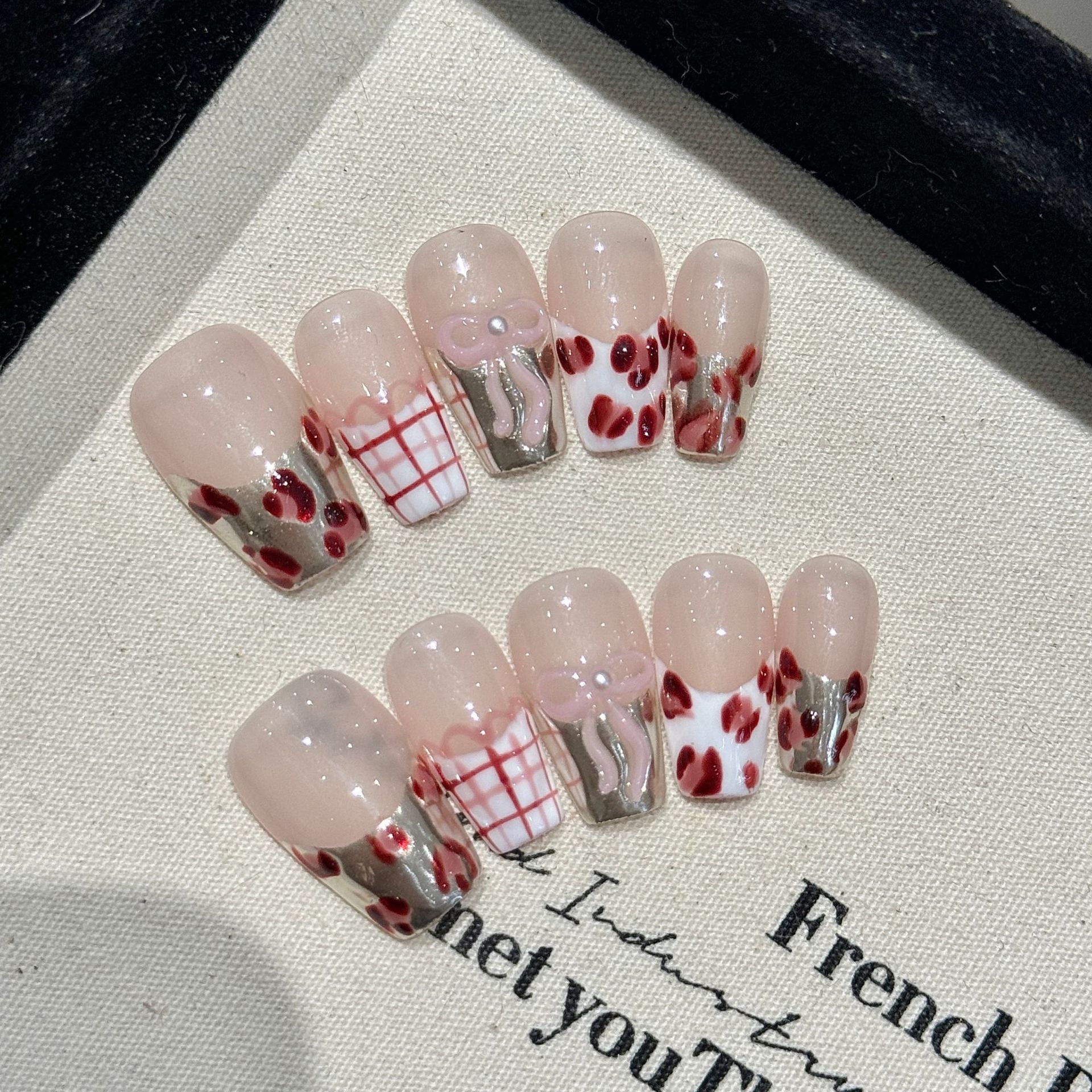 Y-H  hand made press on nails French Mirror 2407