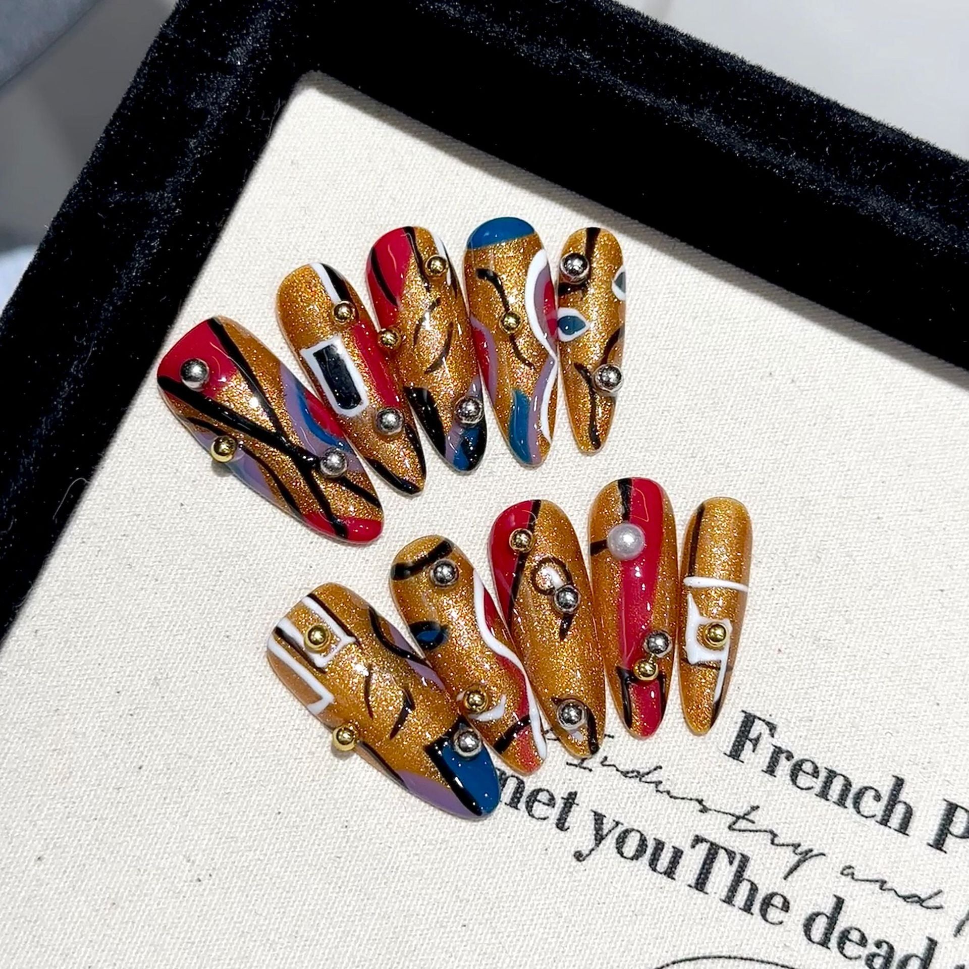 Y-H hand made press on nails Splicing color 2425