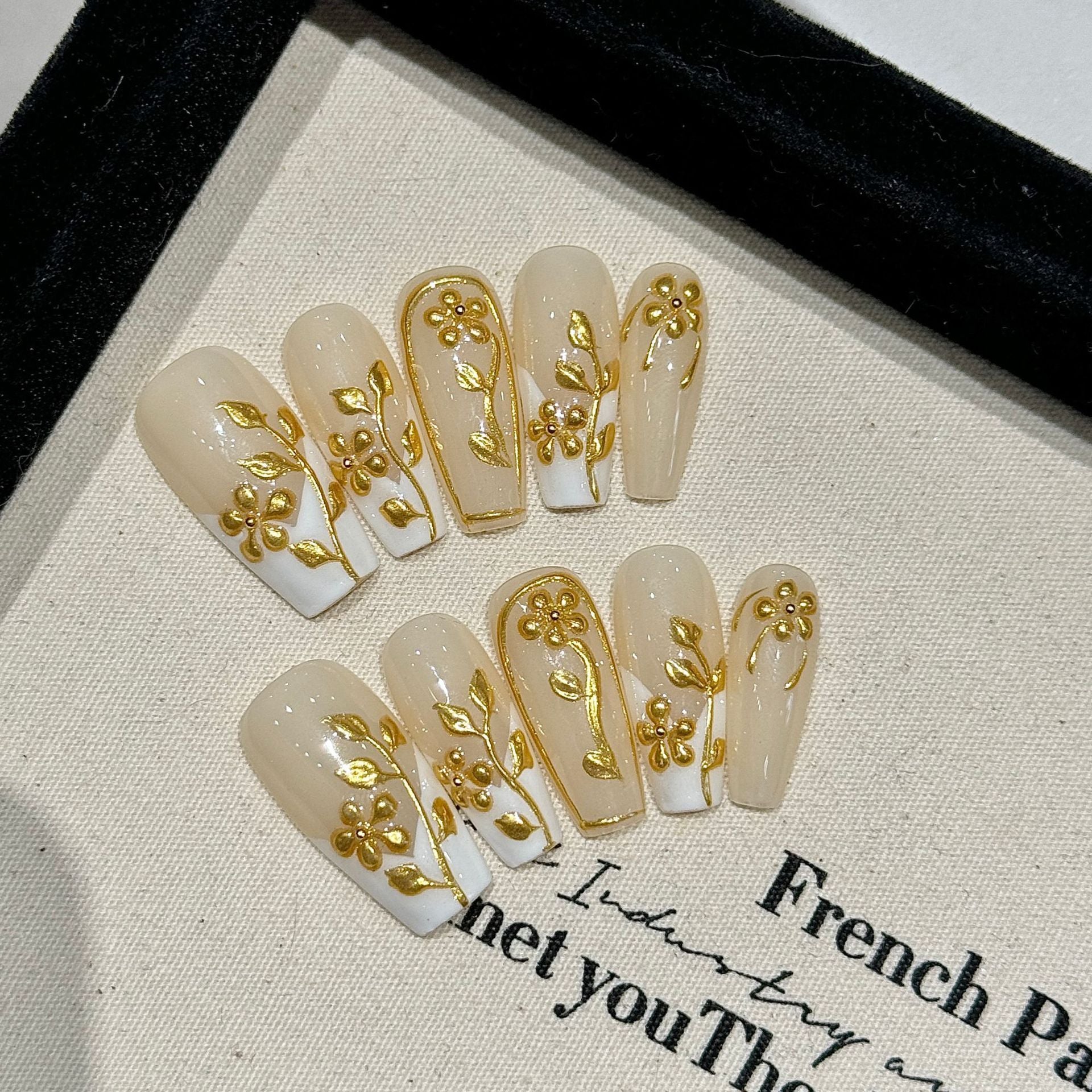 Y-H hand made press on nails French translucent 2458