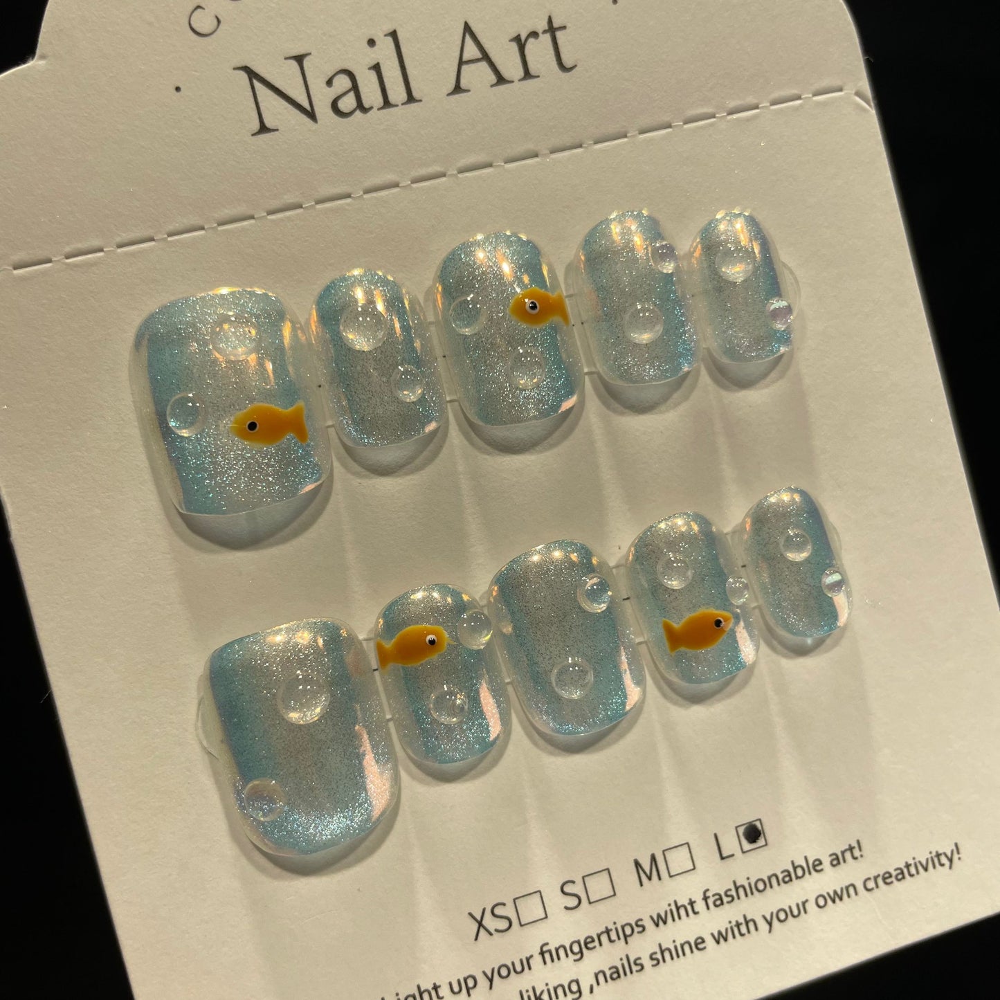 Handmade Press On Nails Short Square Fish spit bubbles