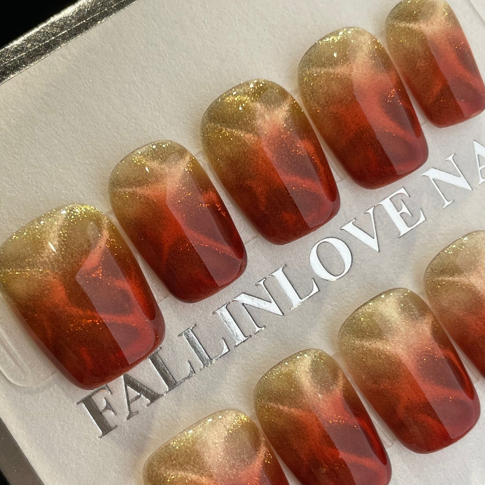 Handmade Press On Nails Short Coffin Tiger print cat eyes-YiH