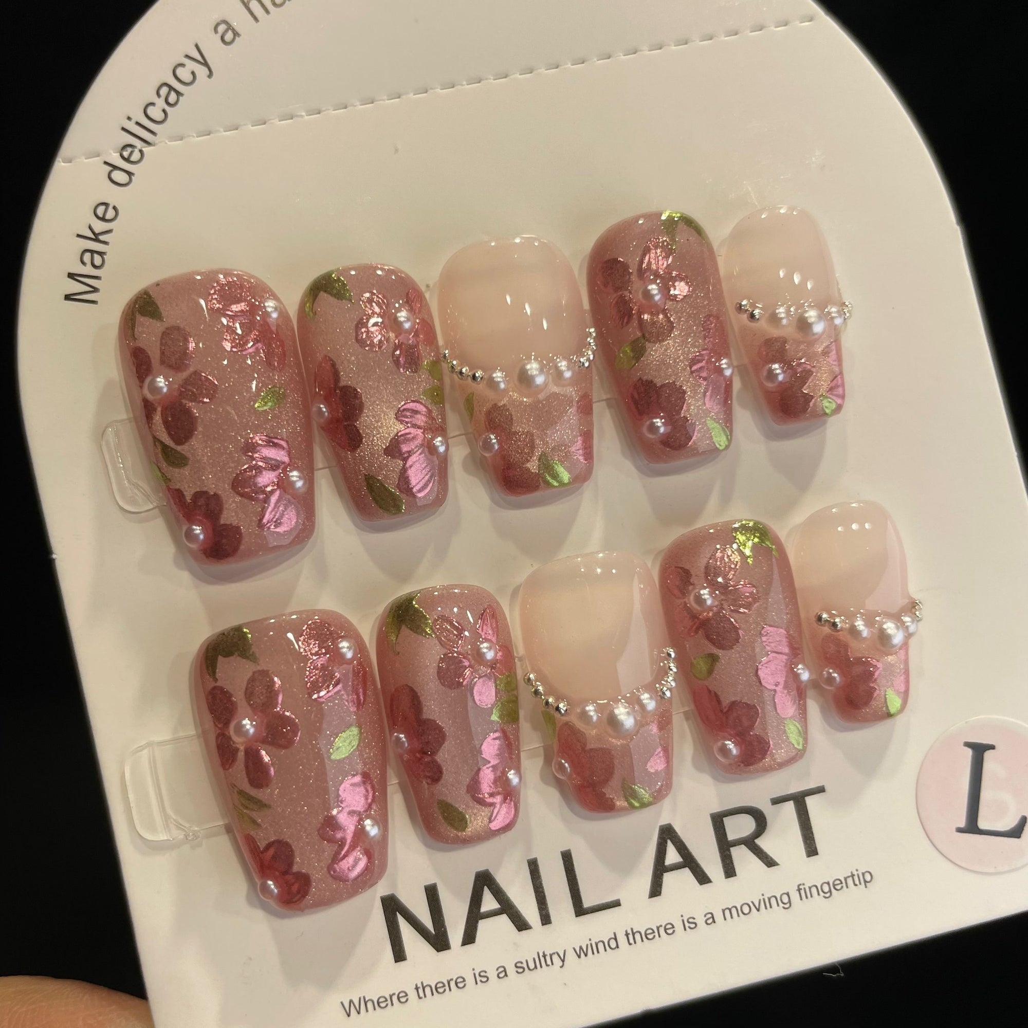 Handmade Press On Nails Long Coffin Blossoms-YiH