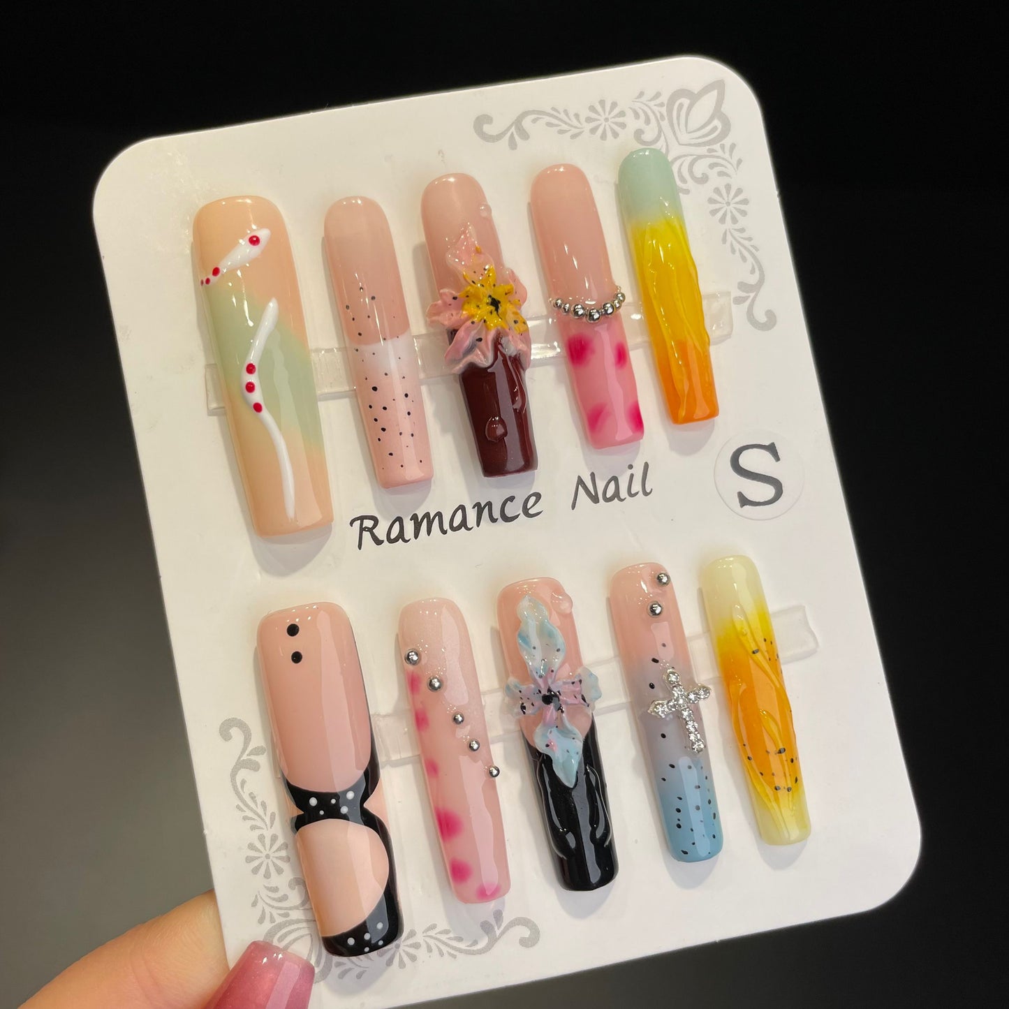 Handmade Press On Nails Extra-Long Ice water lilies