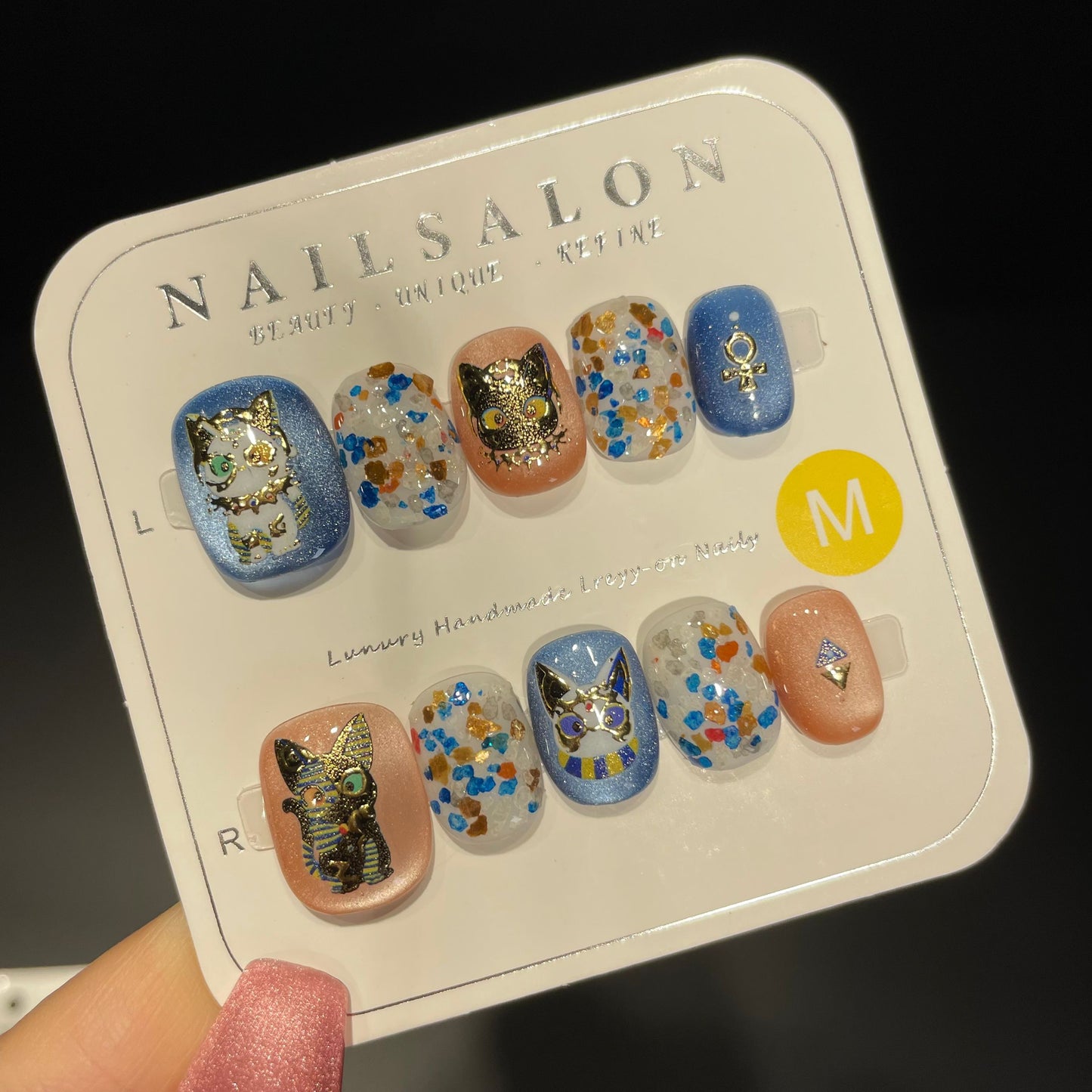 Handmade Press On Nails Short Square Jenny sin cat