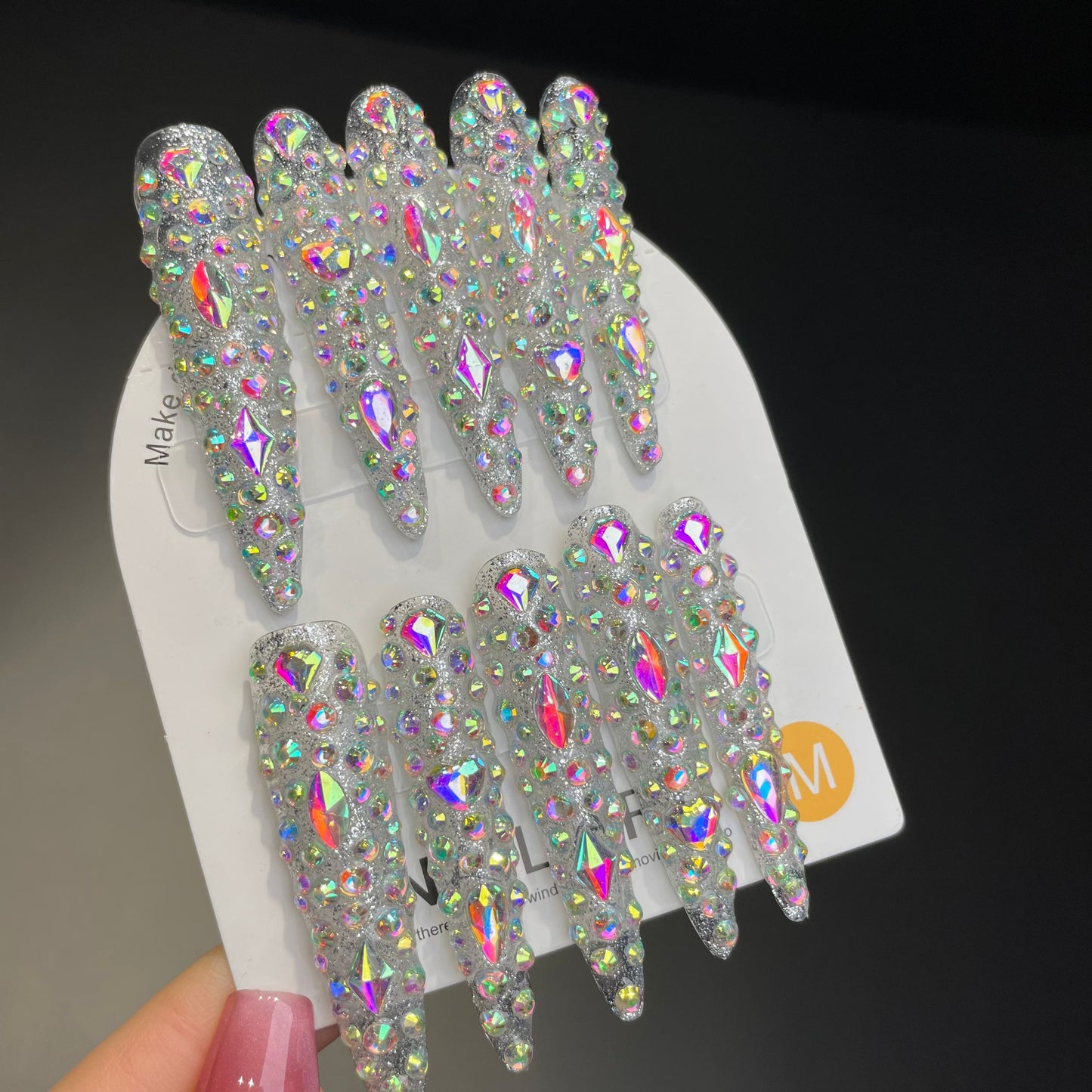 Handmade Press On Nails Extra-Long Stiletto Full of diamond stars