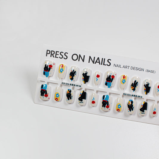 Black bunny press on nails long strip 30pcs