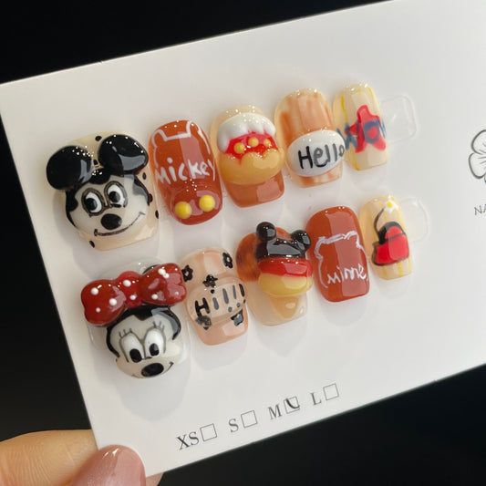 Handmade Press On Nails Short Coffin Handmade Mickey Minnie-DaH